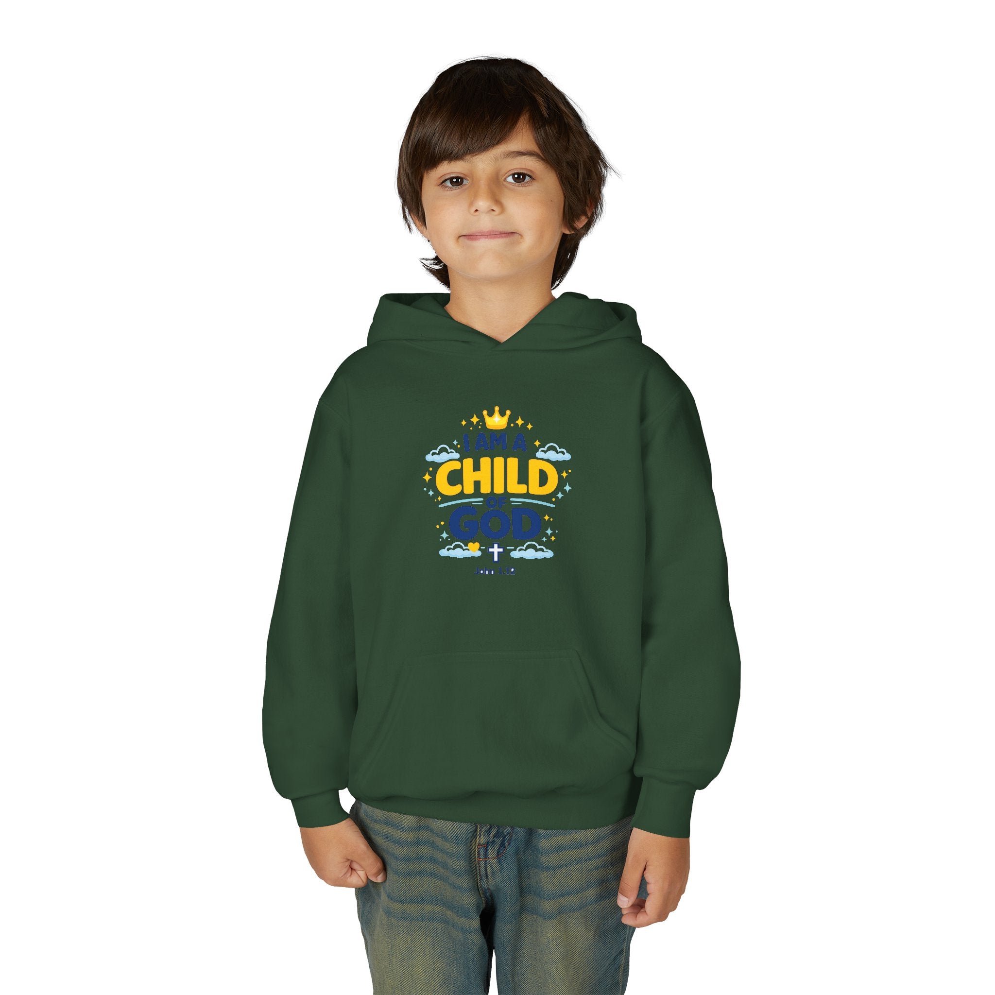 Youth Hoodie — "I Am a Child of God" Christian Kids Pullover (John 1:12)