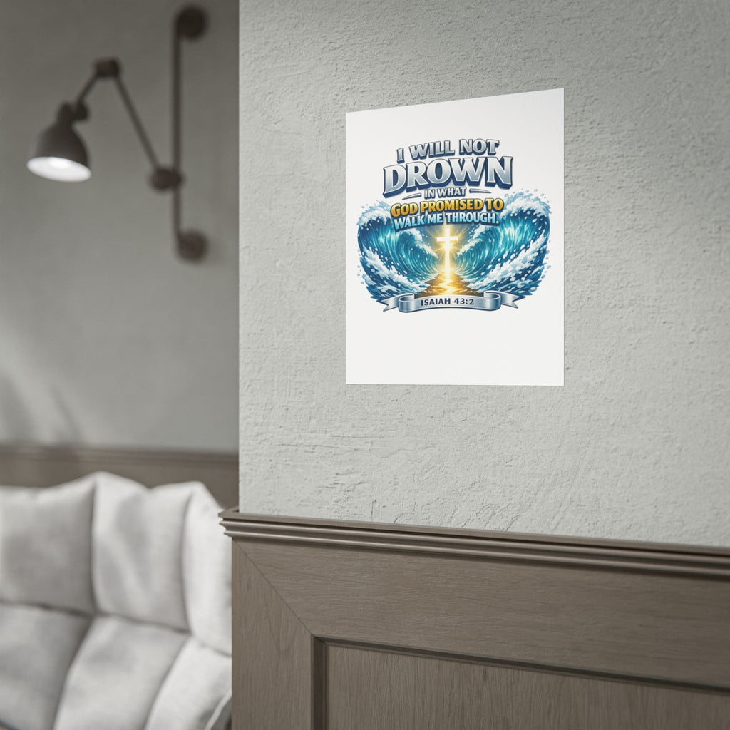 Isaiah 43:2 Rolled Poster — "I Will Not Drown" Christian Faith Wall Art