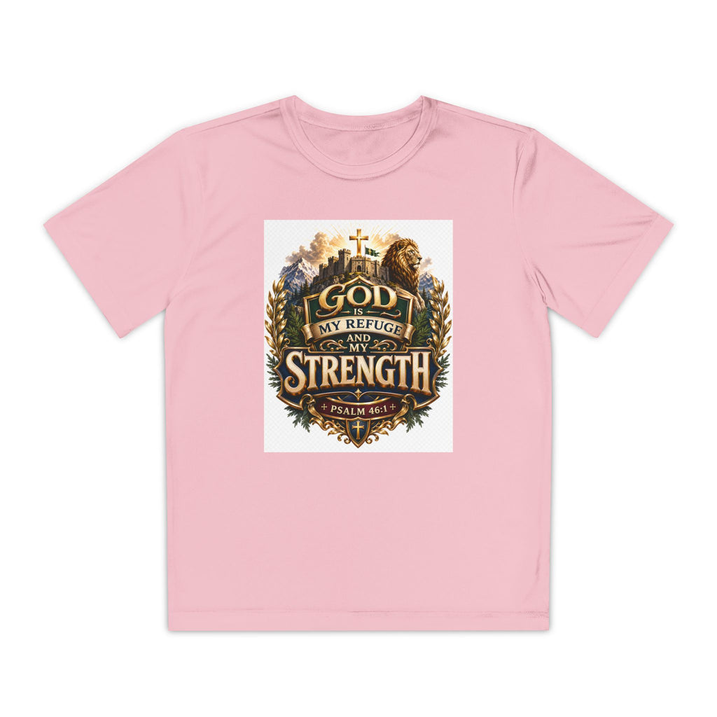 Faith Youth T‑Shirt — "God My Refuge and Strength" Christian Tee (Psalm 46:1)