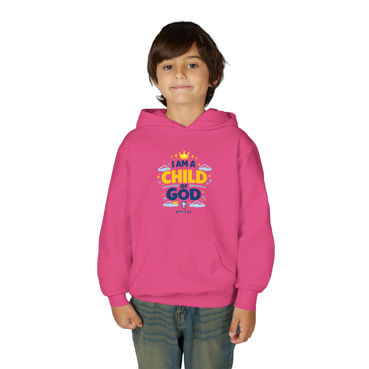 Youth Hoodie — "I Am a Child of God" Christian Kids Pullover (John 1:12)