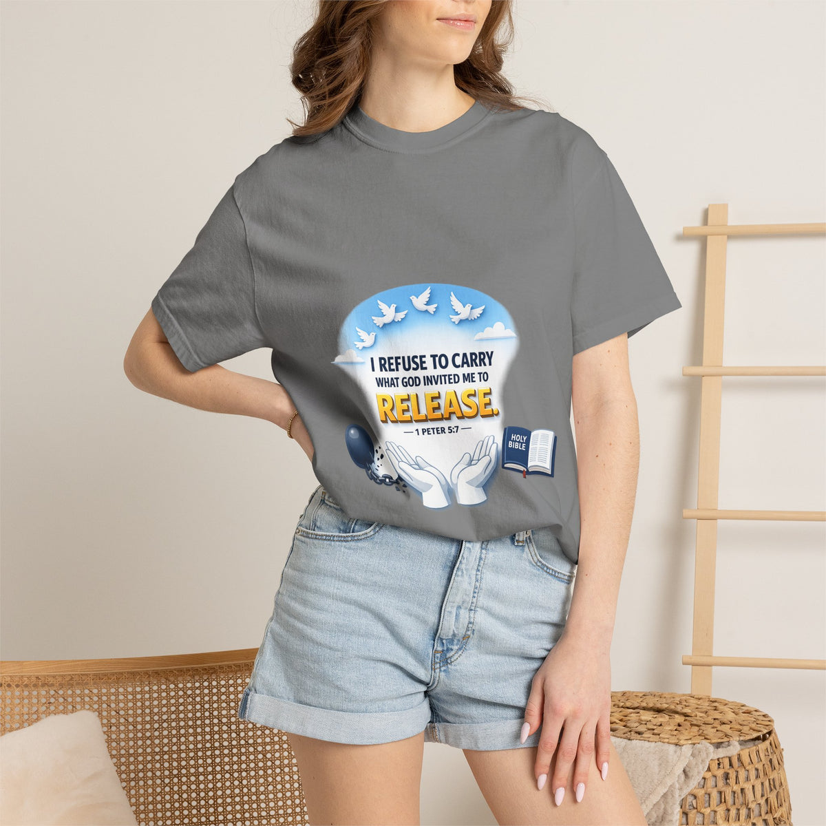 Christian Faith T-Shirt – "I Refuse to Carry What God Invited Me to Release" 1 Peter 5:7 Graphic Tee