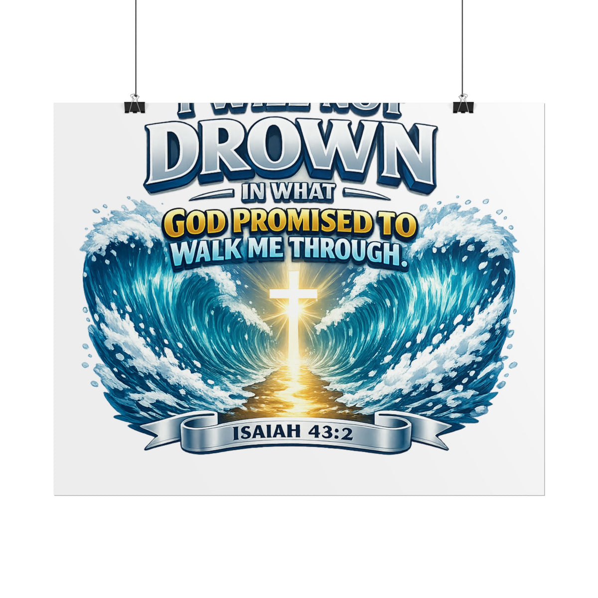 Isaiah 43:2 Rolled Poster — "I Will Not Drown" Christian Faith Wall Art