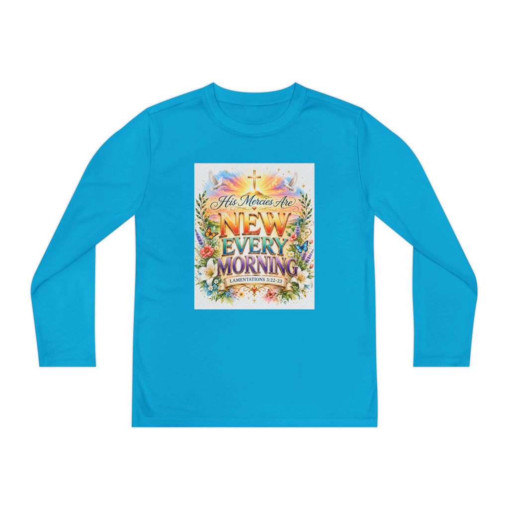 Christian Kids Long Sleeve T-Shirt – "His Mercies Are New Every Morning" Floral Inspirational Youth Tee