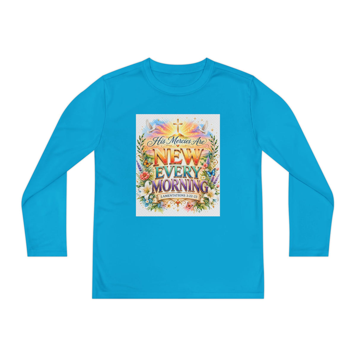 Christian Kids Long Sleeve T-Shirt – "His Mercies Are New Every Morning" Floral Inspirational Youth Tee