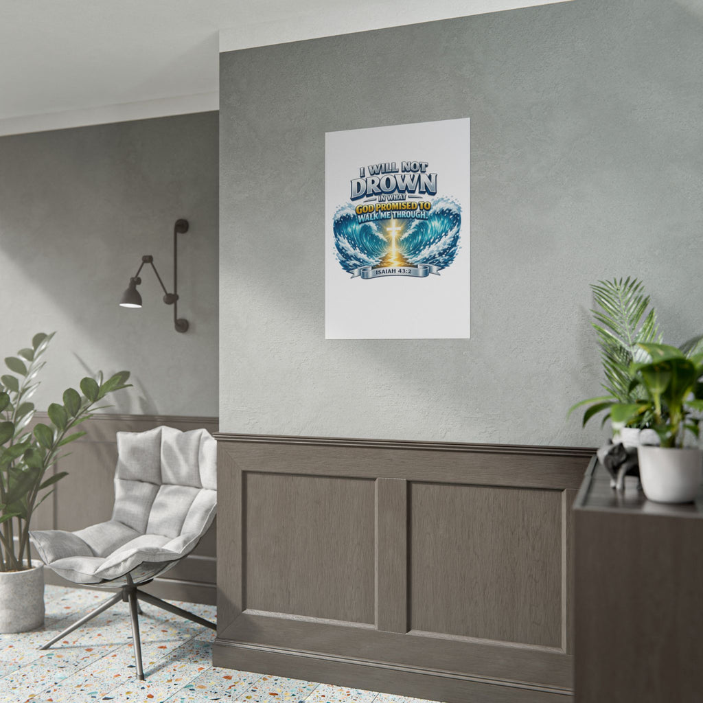 Isaiah 43:2 Rolled Poster — "I Will Not Drown" Christian Faith Wall Art