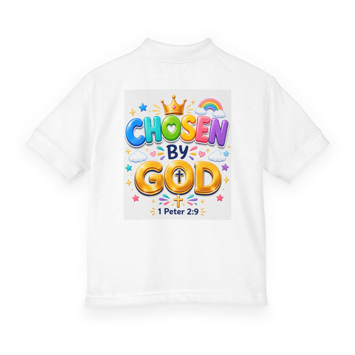 Christian Kids Polo Shirt – "Chosen by God" 1 Peter 2:9 Youth Scripture Tee