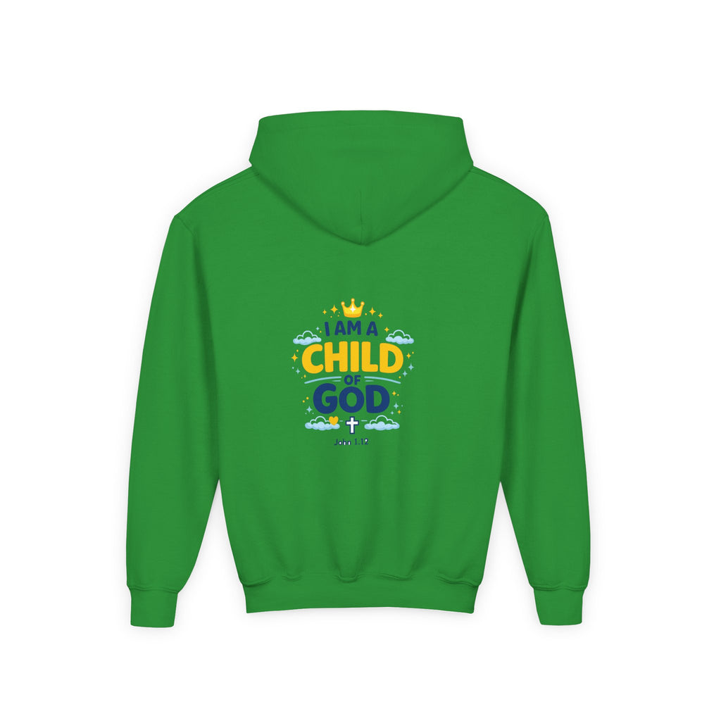 Youth Hoodie — "I Am a Child of God" Christian Kids Pullover (John 1:12)