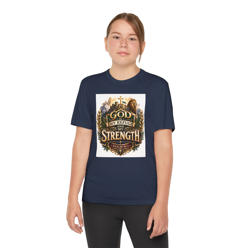 Faith Youth T‑Shirt — "God My Refuge and Strength" Christian Tee (Psalm 46:1)