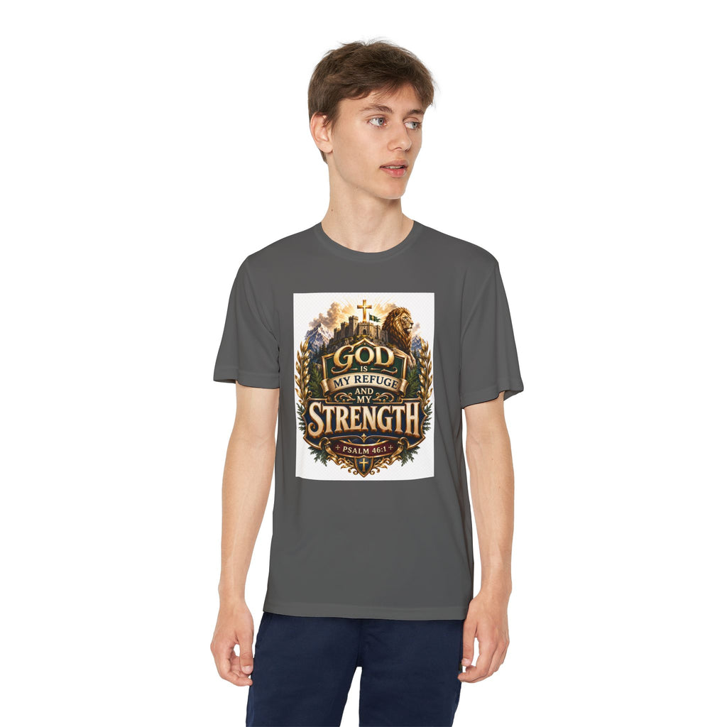 Faith Youth T‑Shirt — "God My Refuge and Strength" Christian Tee (Psalm 46:1)