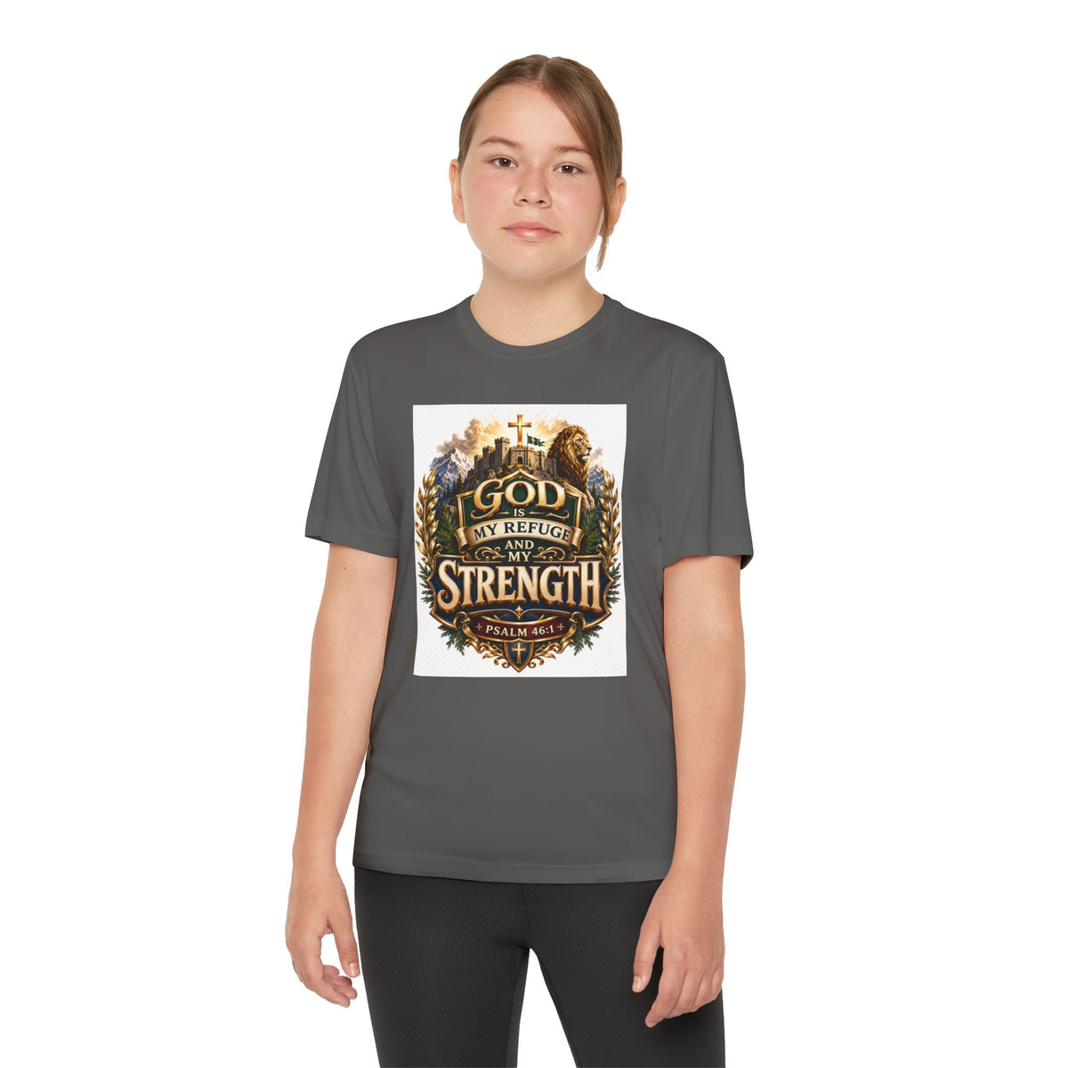 Faith Youth T‑Shirt — "God My Refuge and Strength" Christian Tee (Psalm 46:1)