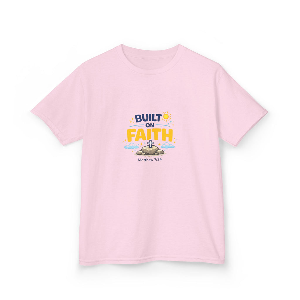 Kids T-Shirt — "Built on Faith" Christian Graphic Tee