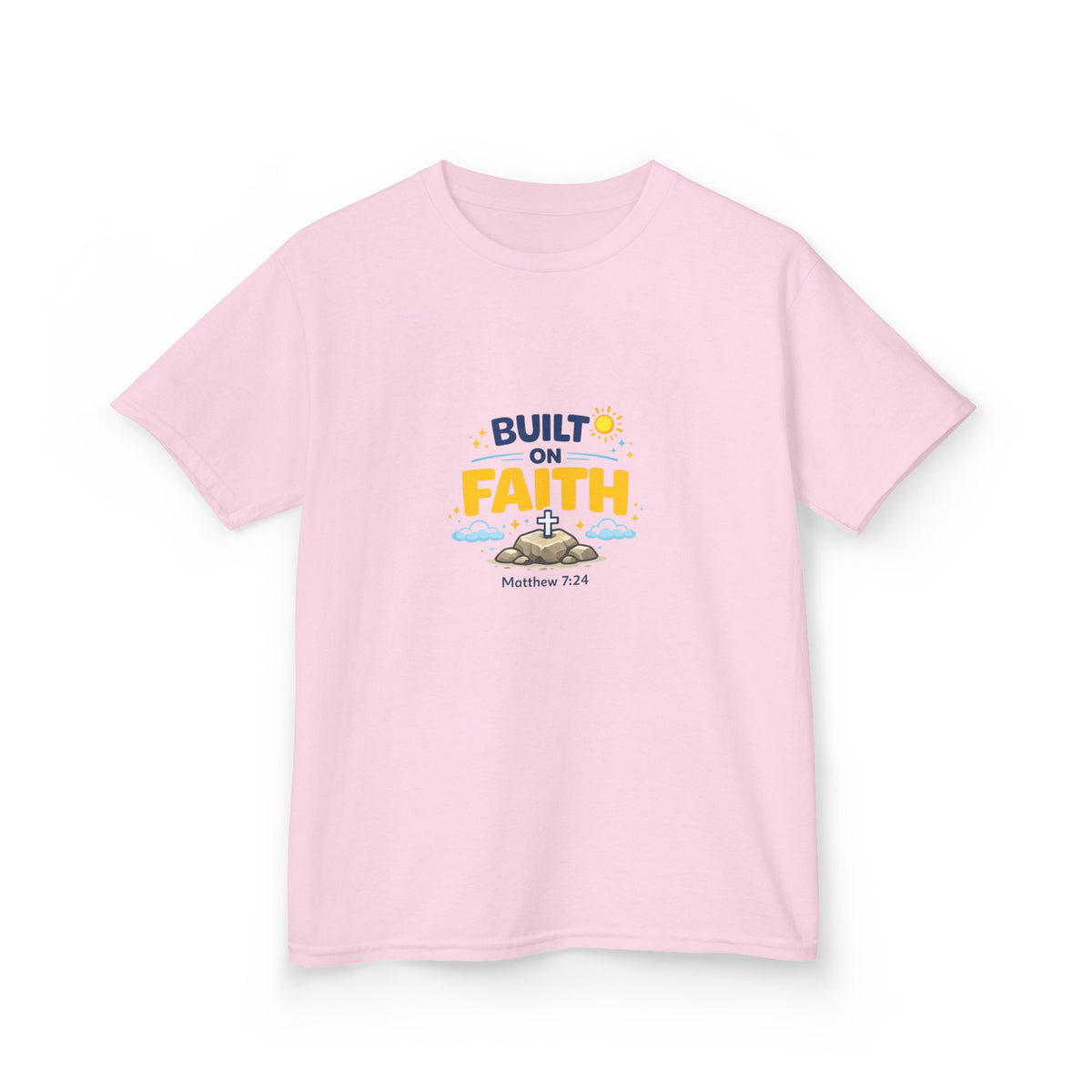 Kids T-Shirt — "Built on Faith" Christian Graphic Tee