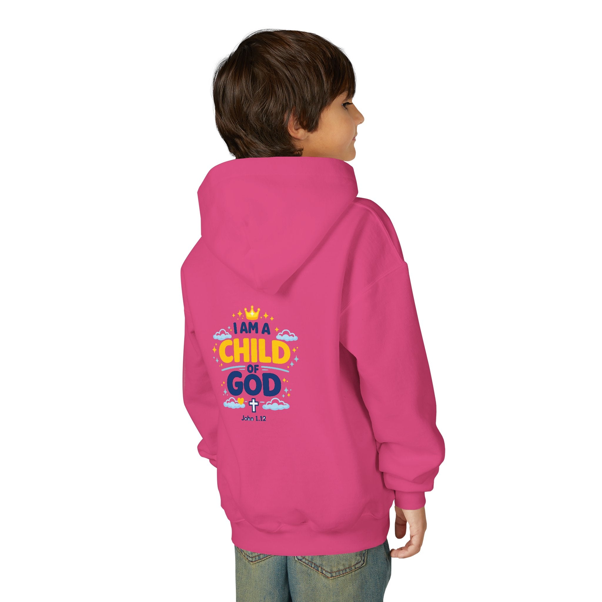 Youth Hoodie — "I Am a Child of God" Christian Kids Pullover (John 1:12)