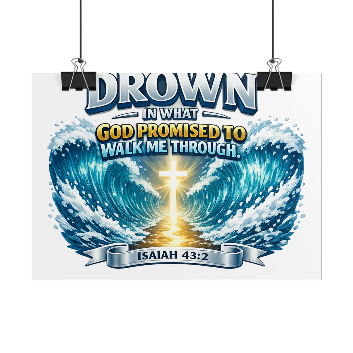 Isaiah 43:2 Rolled Poster — "I Will Not Drown" Christian Faith Wall Art
