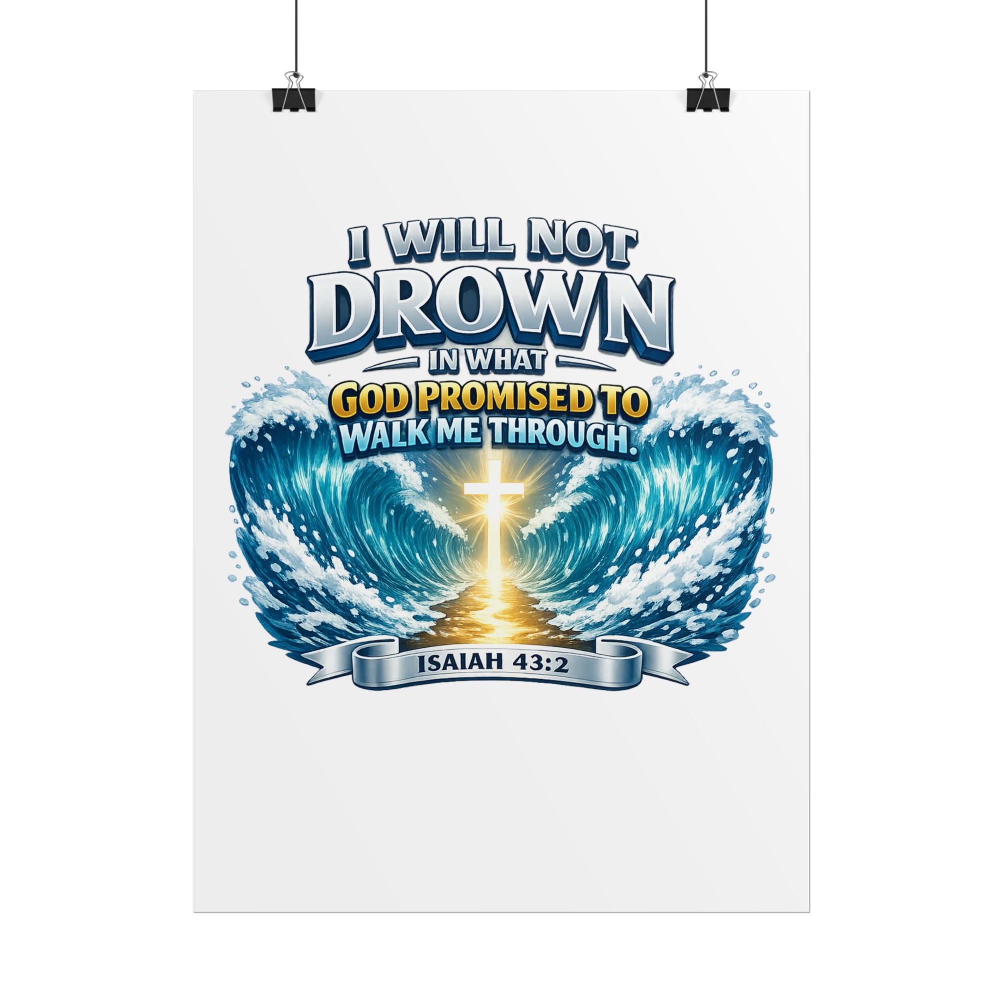 Isaiah 43:2 Rolled Poster — "I Will Not Drown" Christian Faith Wall Art