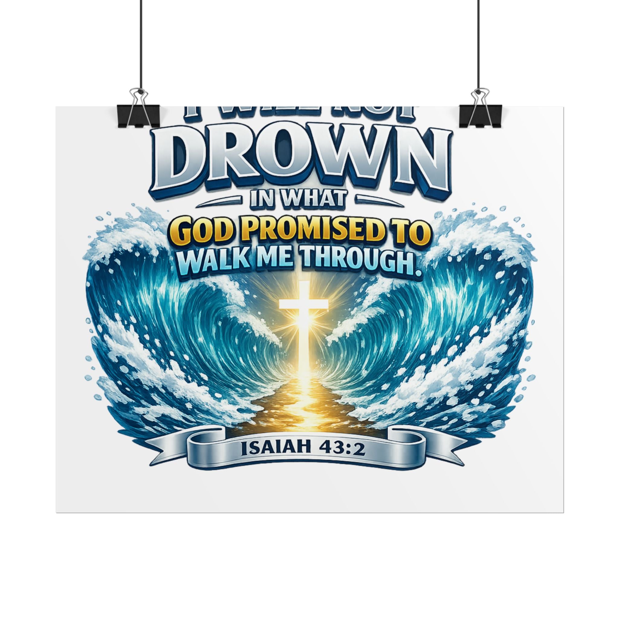Isaiah 43:2 Rolled Poster — "I Will Not Drown" Christian Faith Wall Art