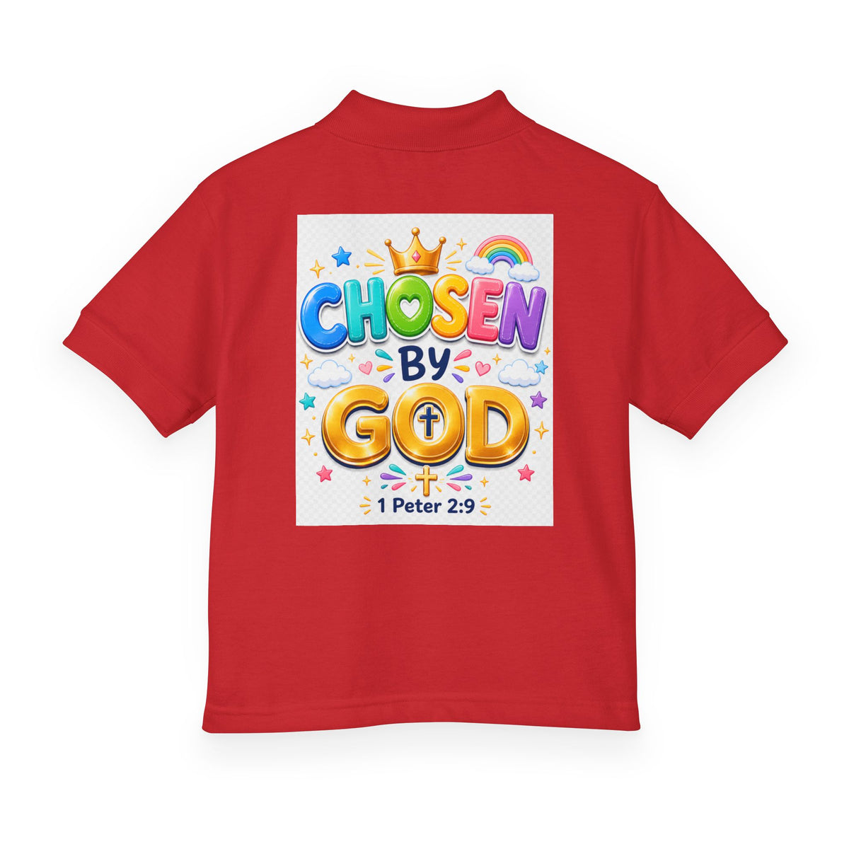 Christian Kids Polo Shirt – "Chosen by God" 1 Peter 2:9 Youth Scripture Tee