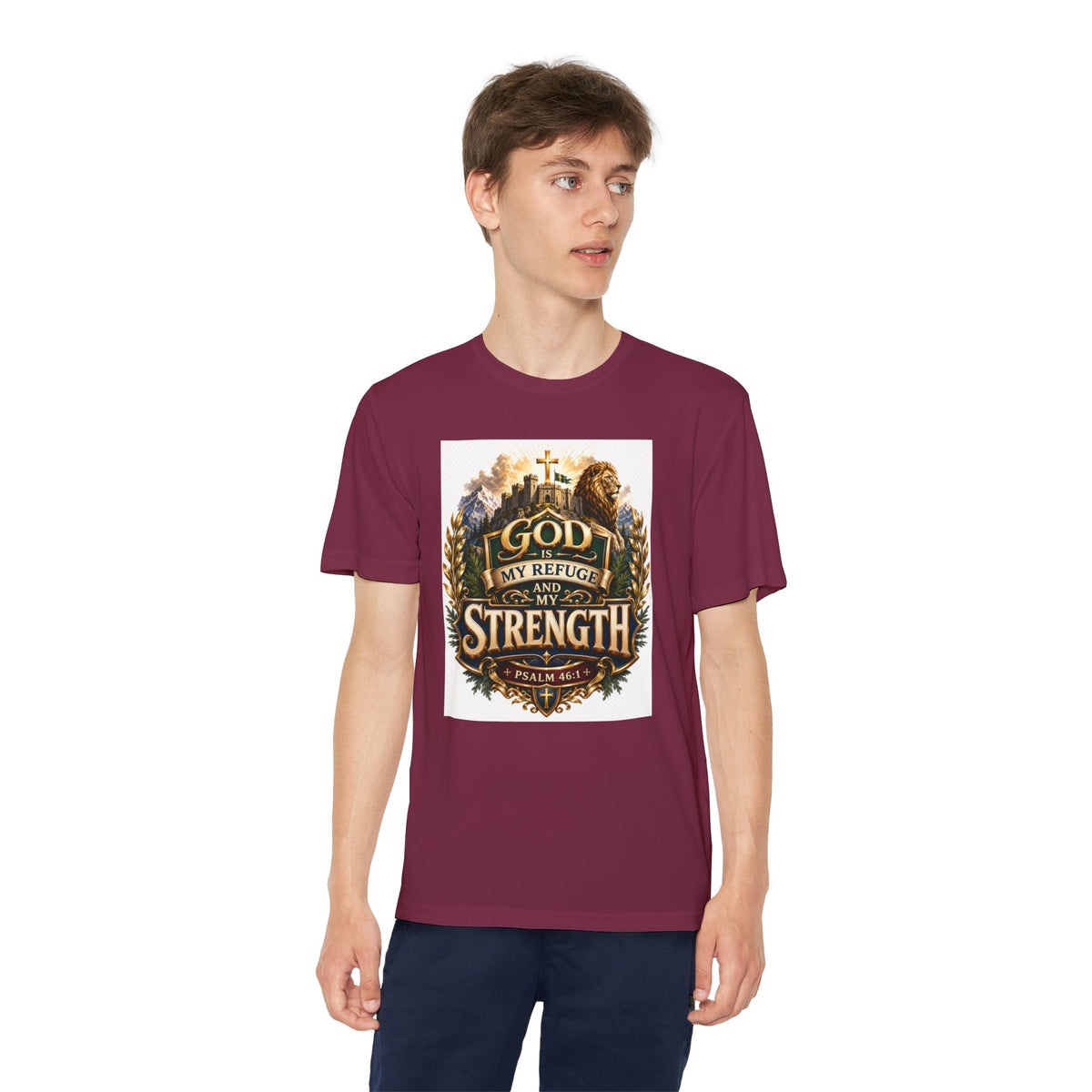 Faith Youth T‑Shirt — "God My Refuge and Strength" Christian Tee (Psalm 46:1)