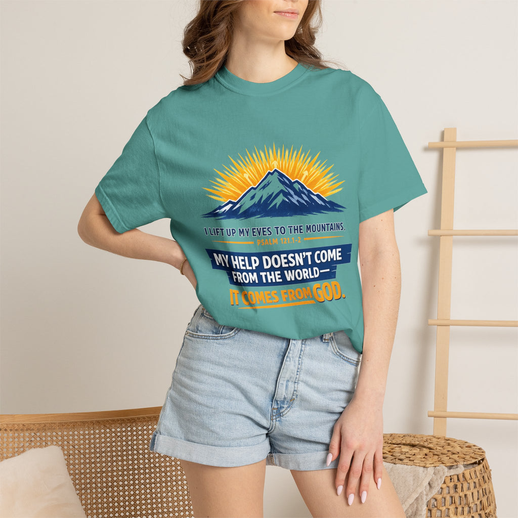 Christian Mountain T-Shirt – "My Help Comes From God" Inspirational Scripture Faith Tee