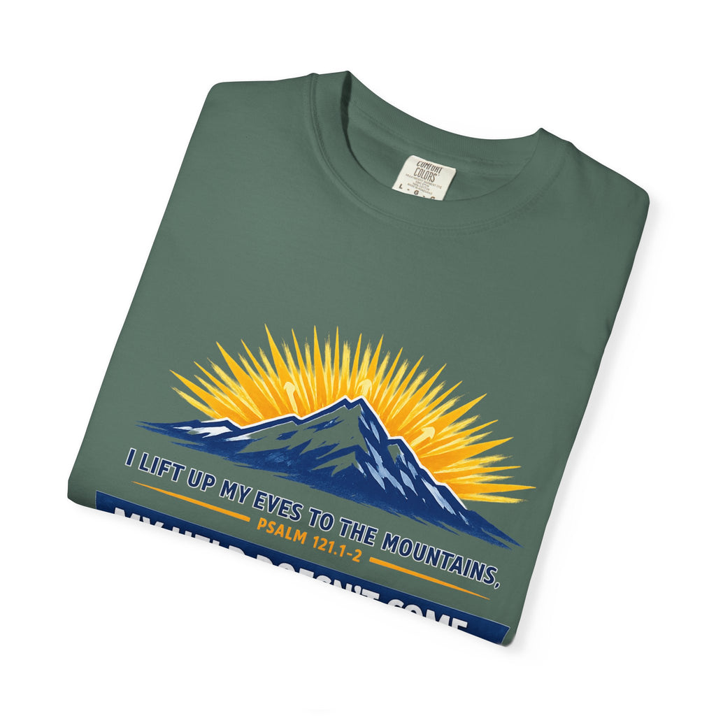 Christian Mountain T-Shirt – "My Help Comes From God" Inspirational Scripture Faith Tee