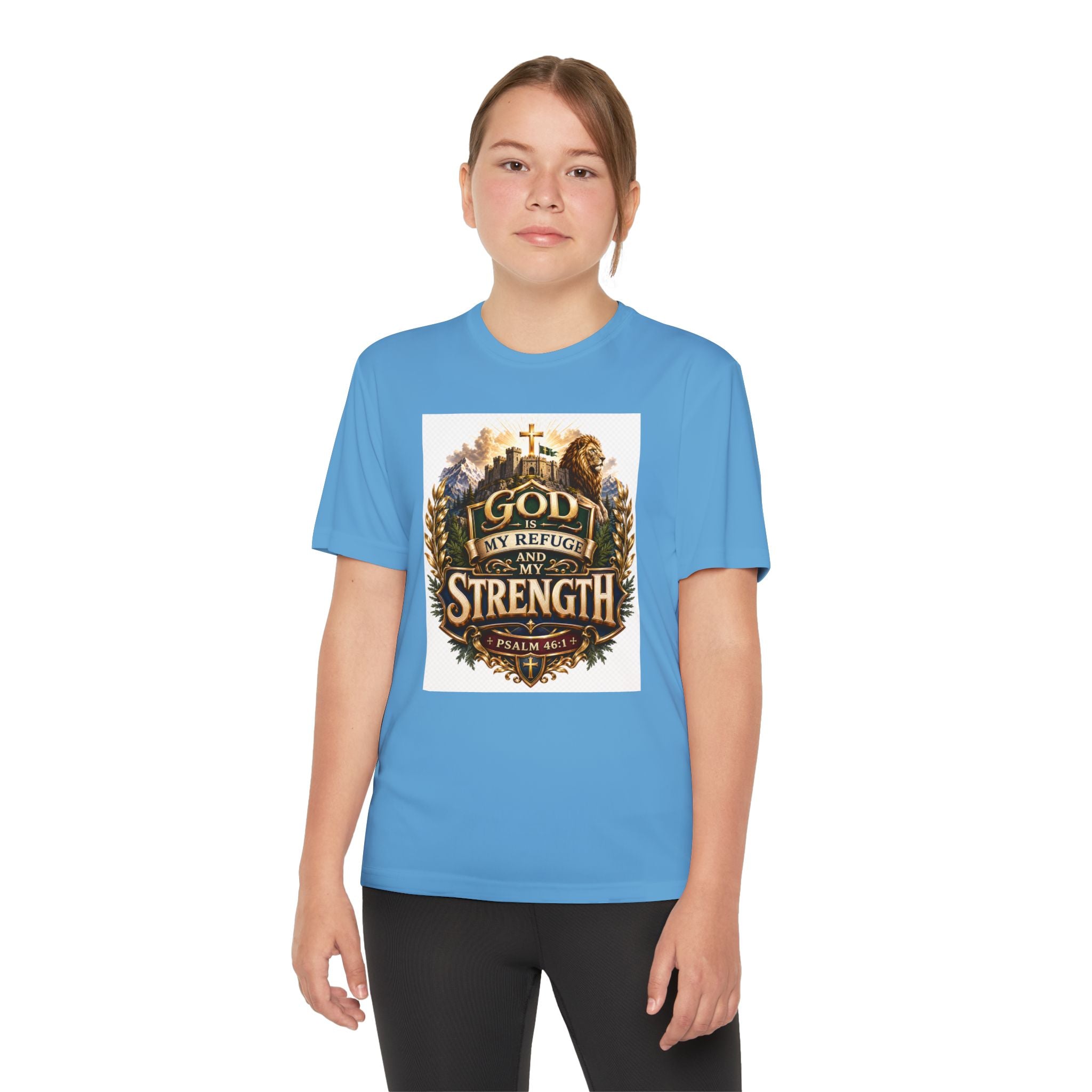 Faith Youth T‑Shirt — "God My Refuge and Strength" Christian Tee (Psalm 46:1)