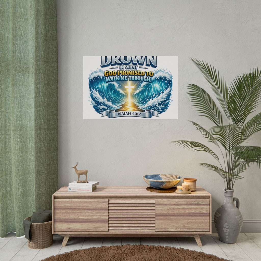 Isaiah 43:2 Rolled Poster — "I Will Not Drown" Christian Faith Wall Art