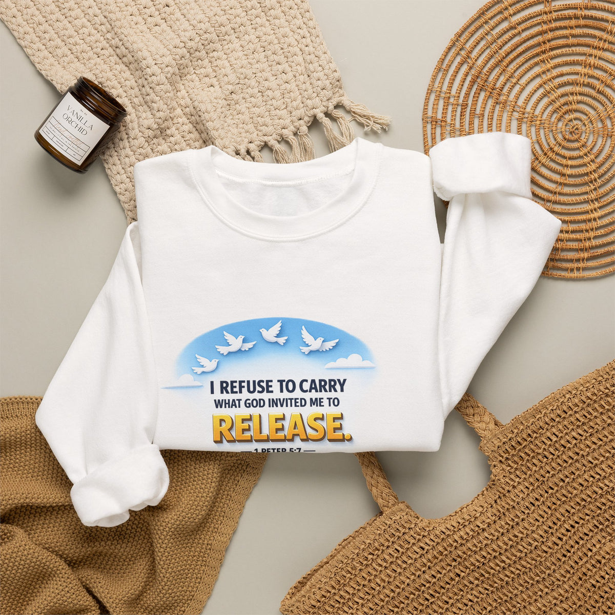 Christian Faith Crewneck Sweatshirt – "I Refuse to Carry What God Invited Me to Release" Inspirational Pullover