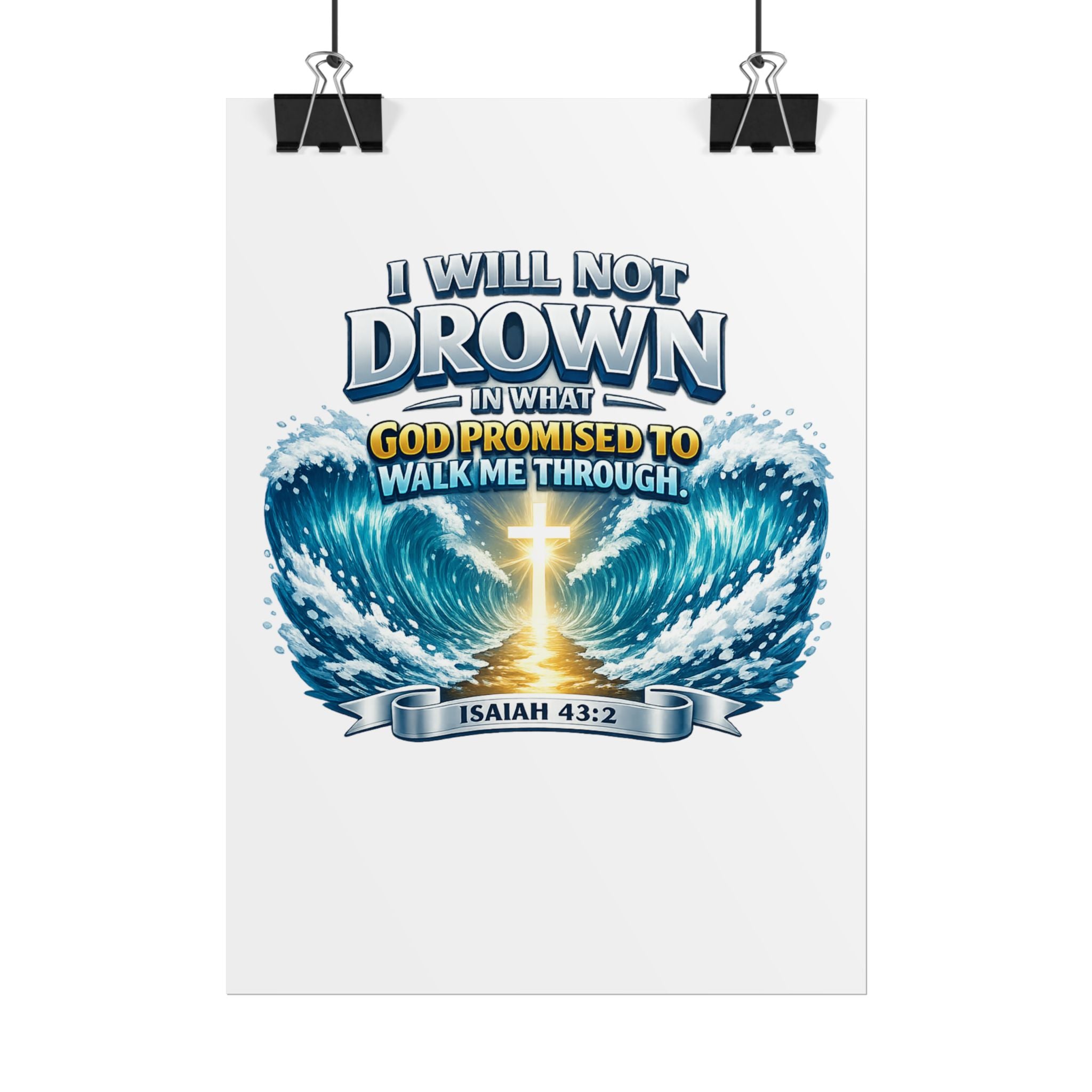 Isaiah 43:2 Rolled Poster — "I Will Not Drown" Christian Faith Wall Art
