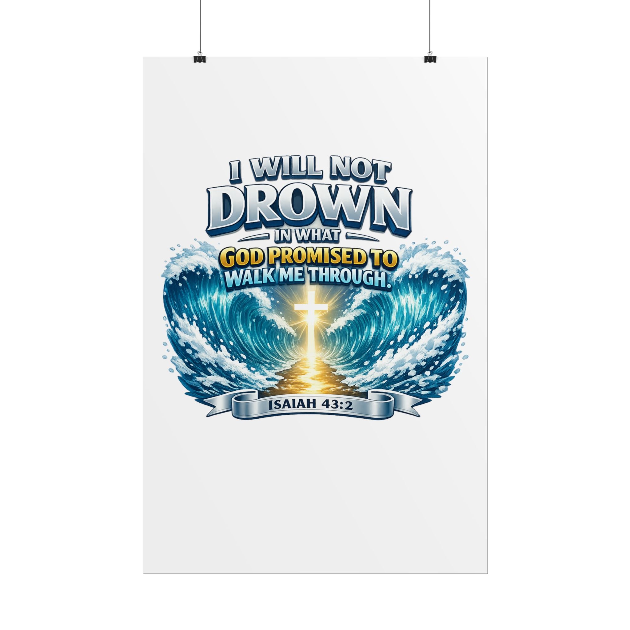 Isaiah 43:2 Rolled Poster — "I Will Not Drown" Christian Faith Wall Art