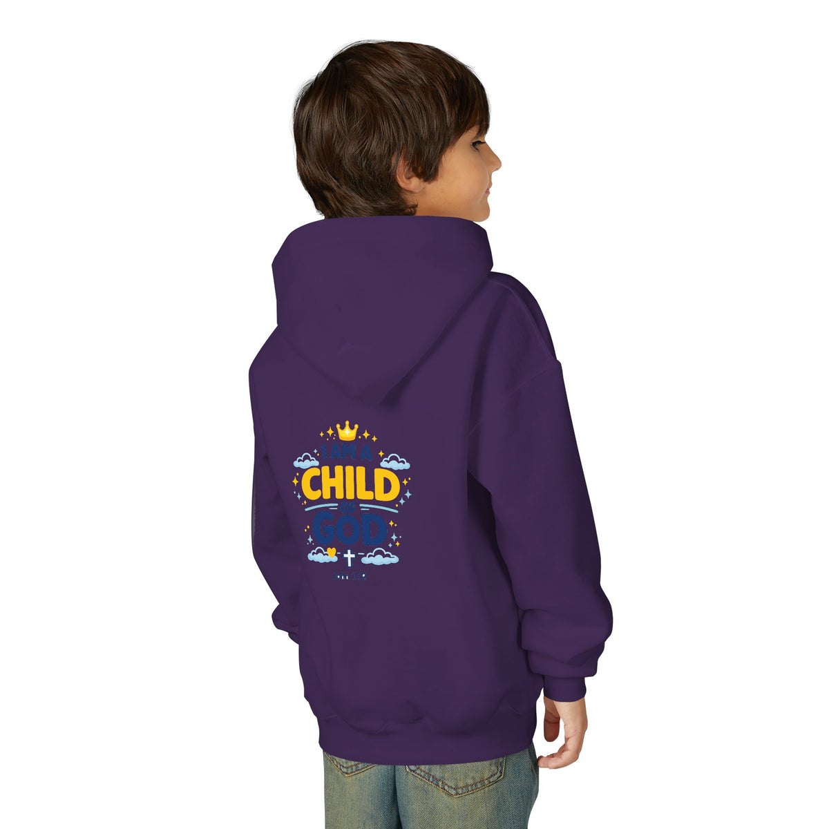 Youth Hoodie — "I Am a Child of God" Christian Kids Pullover (John 1:12)