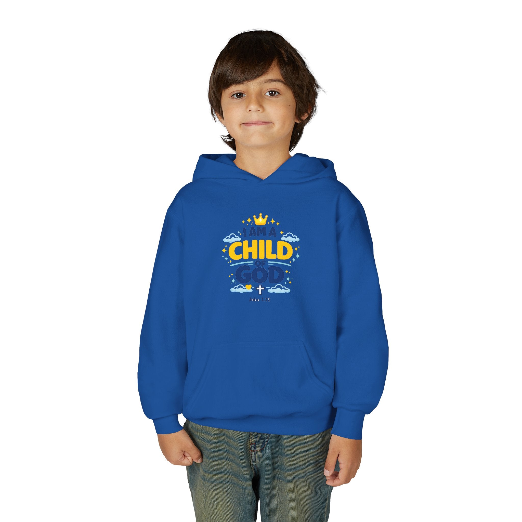 Youth Hoodie — "I Am a Child of God" Christian Kids Pullover (John 1:12)