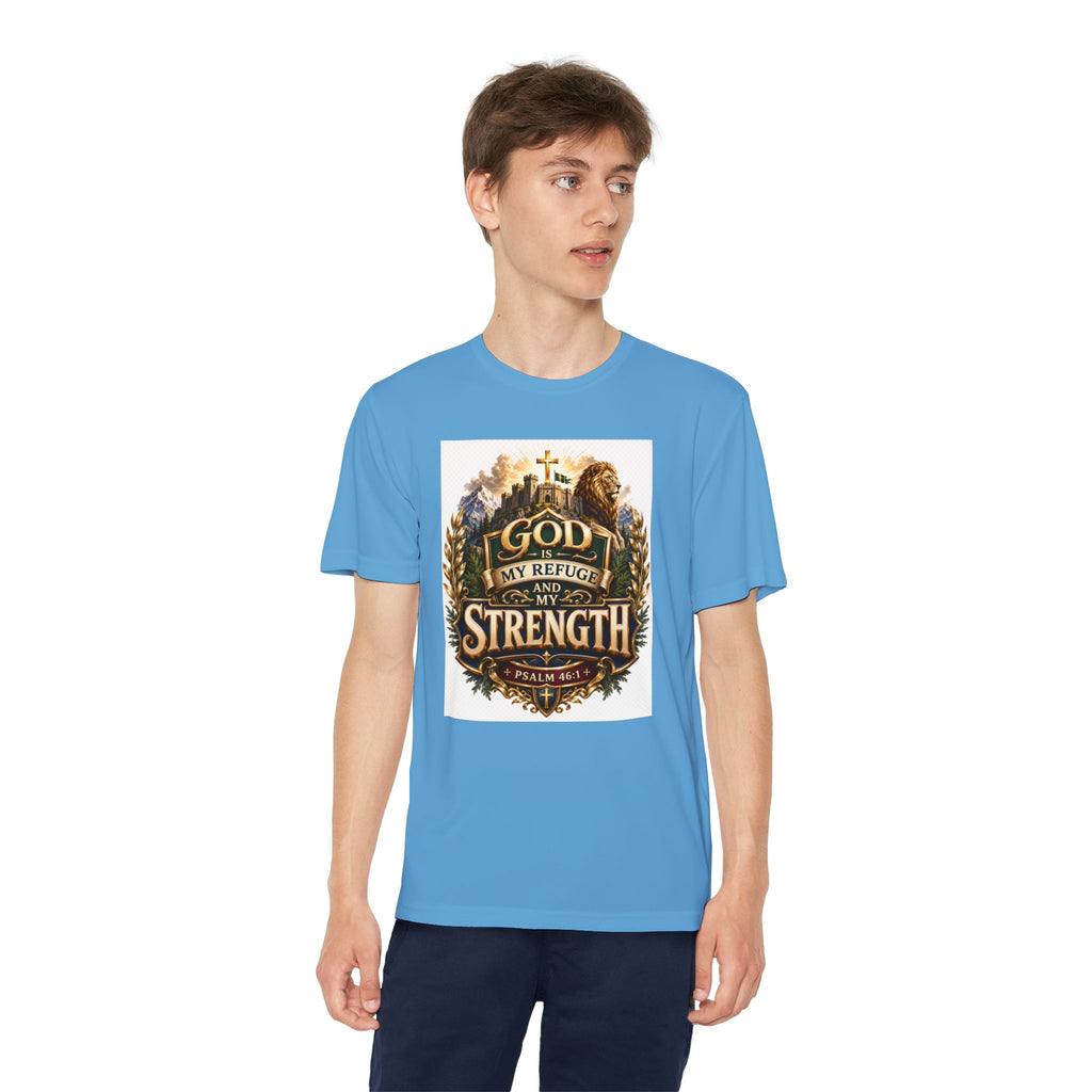 Faith Youth T‑Shirt — "God My Refuge and Strength" Christian Tee (Psalm 46:1)