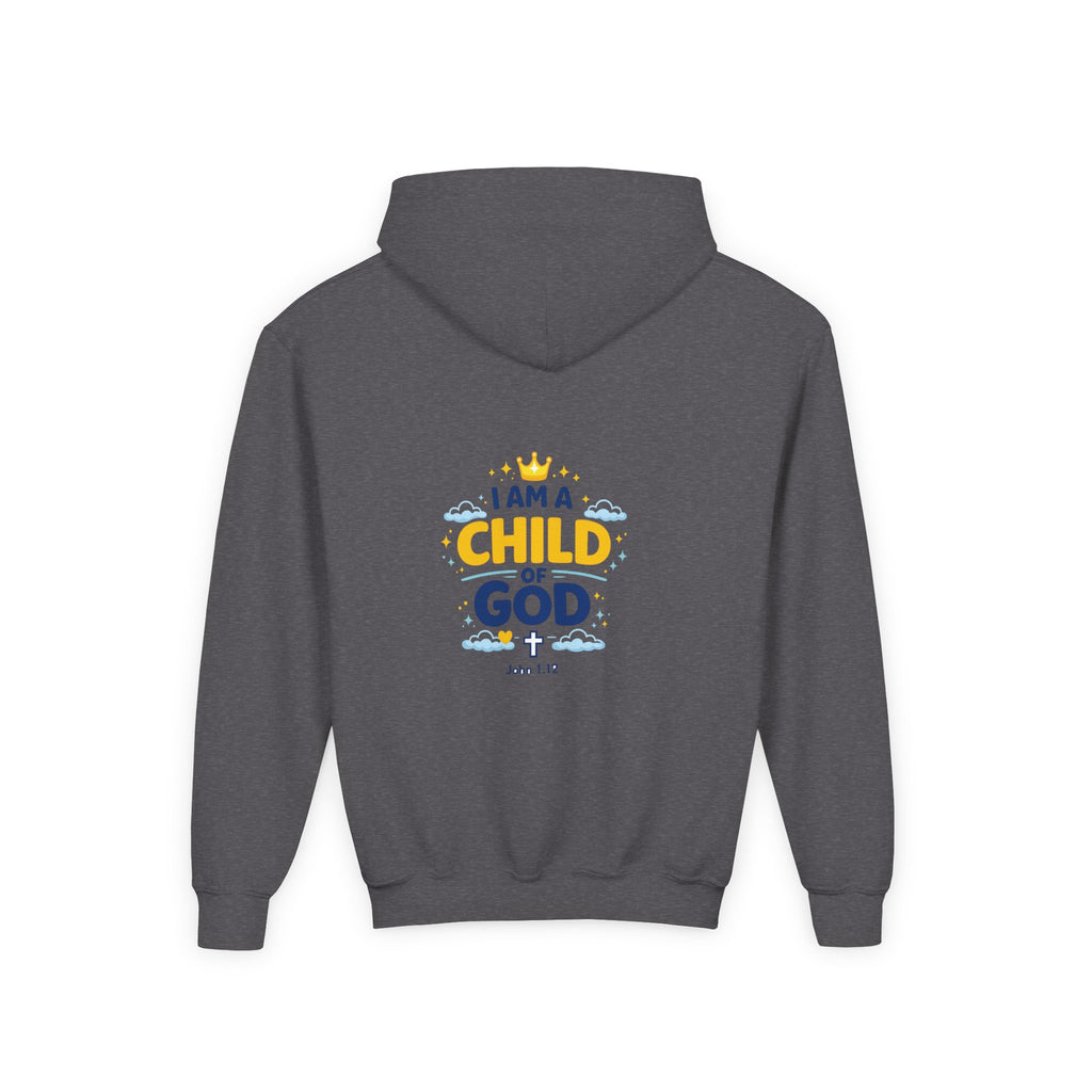 Youth Hoodie — "I Am a Child of God" Christian Kids Pullover (John 1:12)