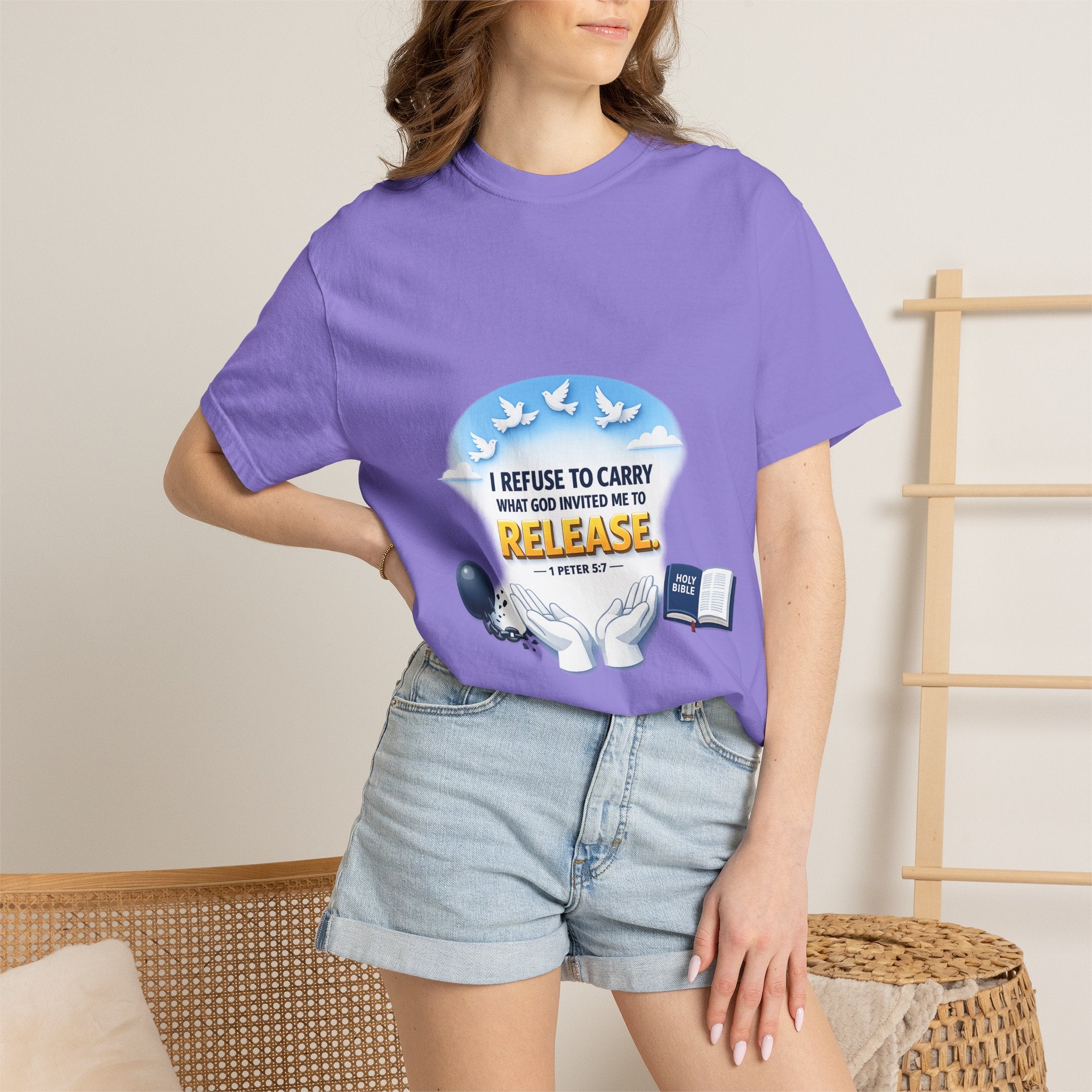 Christian Faith T-Shirt – "I Refuse to Carry What God Invited Me to Release" 1 Peter 5:7 Graphic Tee