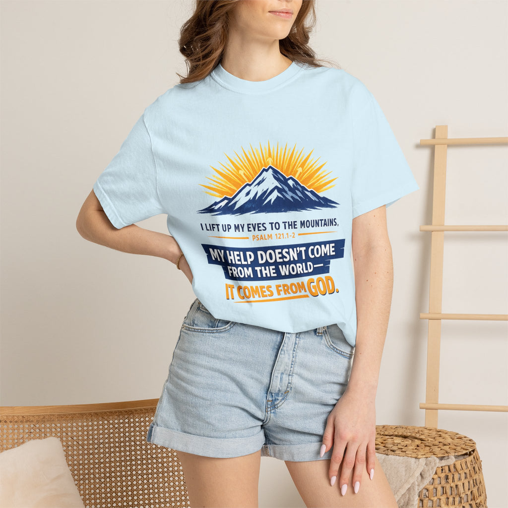Christian Mountain T-Shirt – "My Help Comes From God" Inspirational Scripture Faith Tee