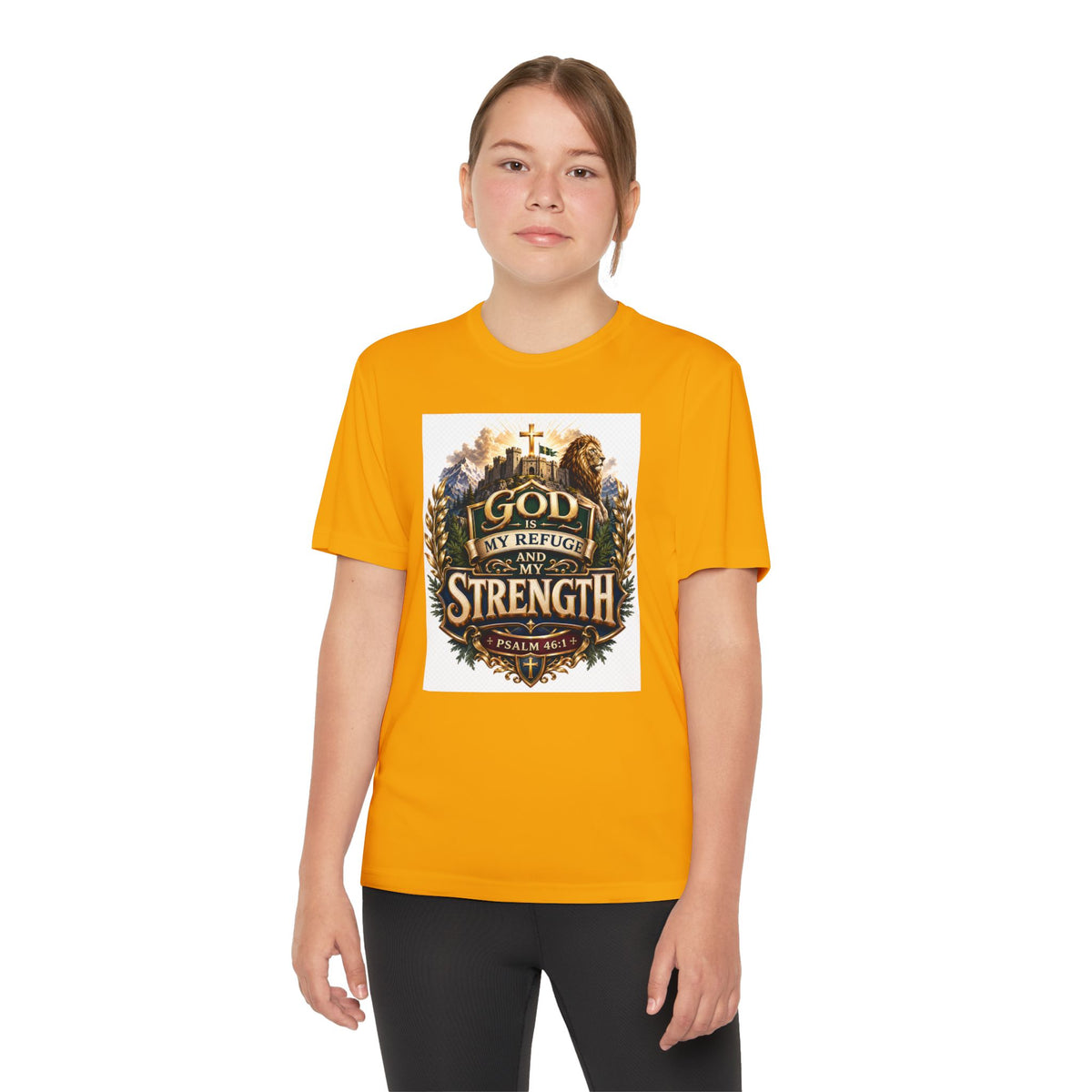 Faith Youth T‑Shirt — "God My Refuge and Strength" Christian Tee (Psalm 46:1)