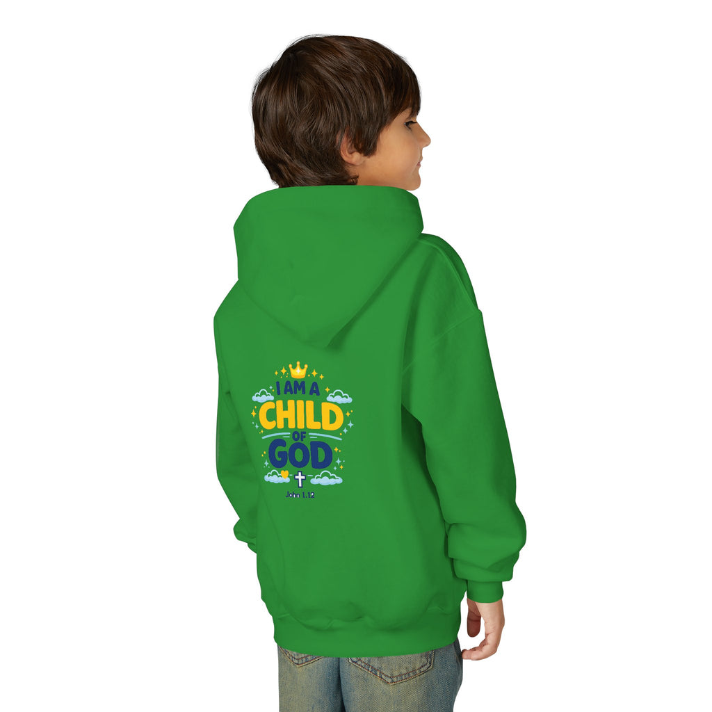 Youth Hoodie — "I Am a Child of God" Christian Kids Pullover (John 1:12)