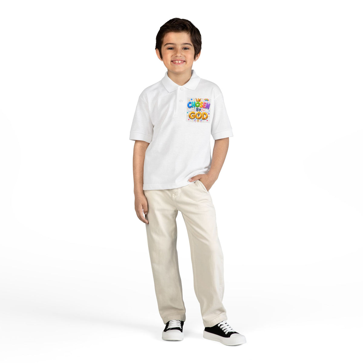 Christian Kids Polo Shirt – "Chosen by God" 1 Peter 2:9 Youth Scripture Tee