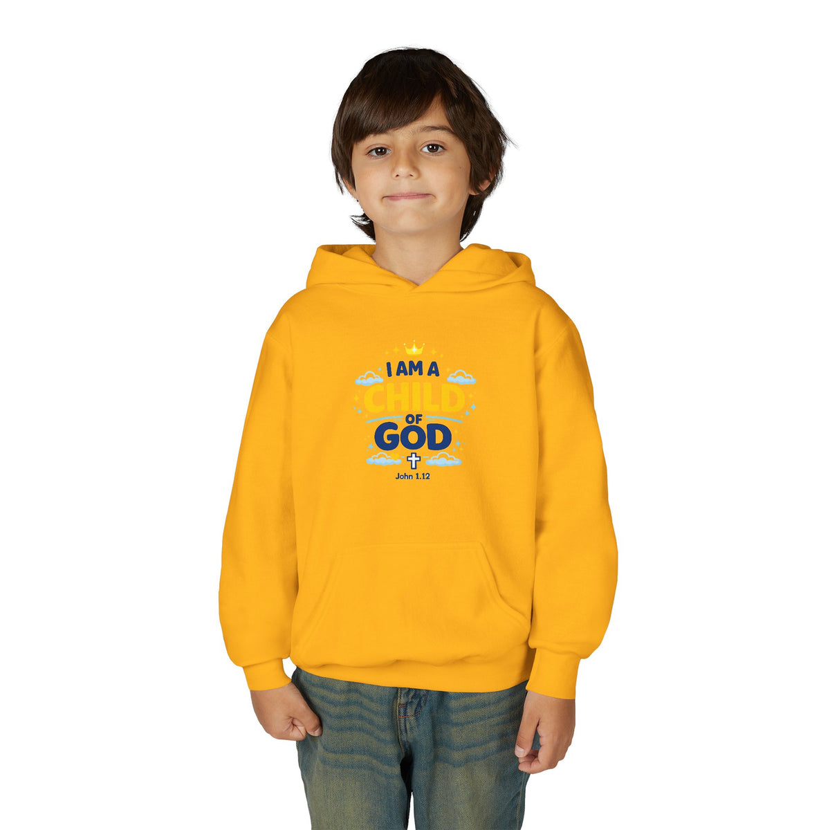 Youth Hoodie — "I Am a Child of God" Christian Kids Pullover (John 1:12)