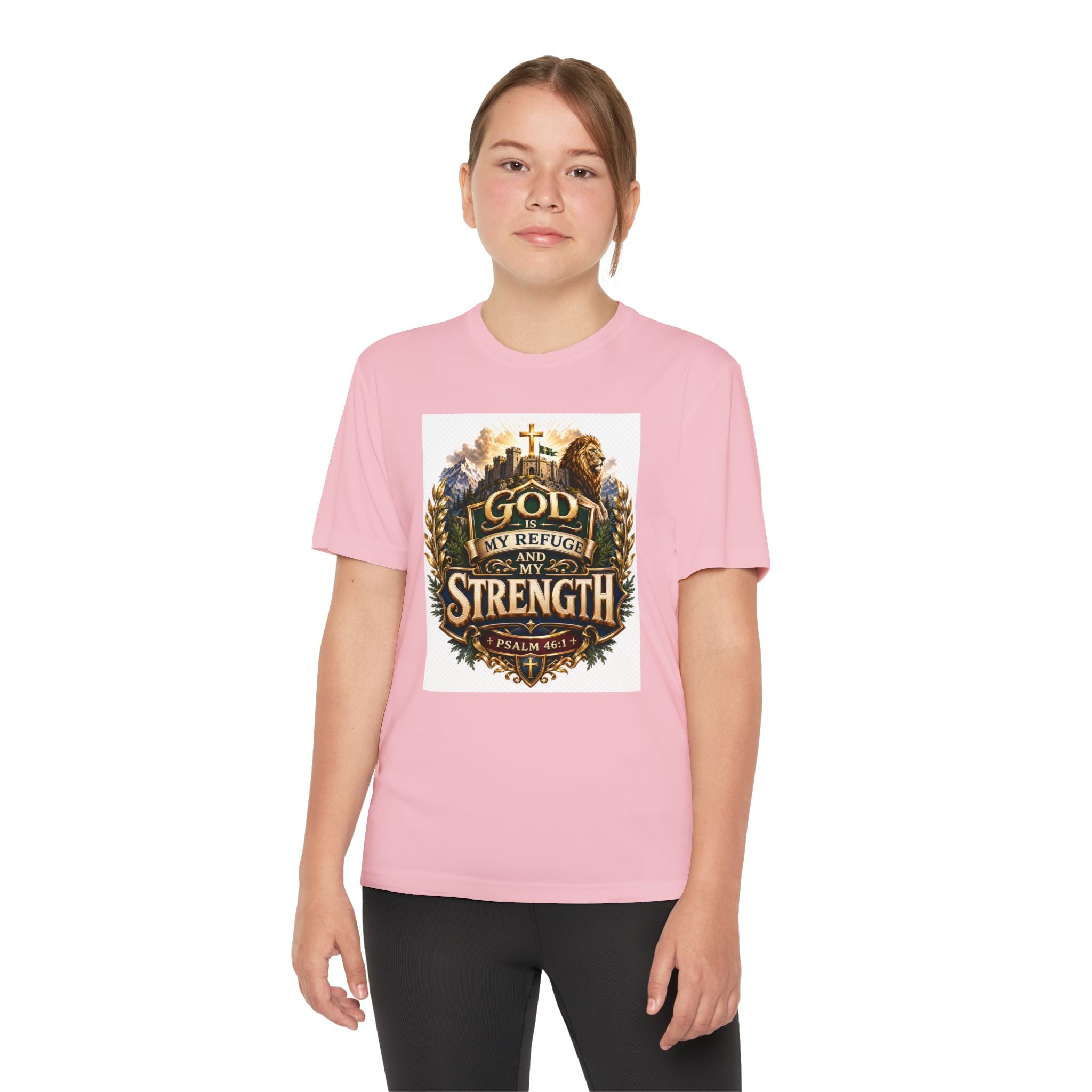Faith Youth T‑Shirt — "God My Refuge and Strength" Christian Tee (Psalm 46:1)