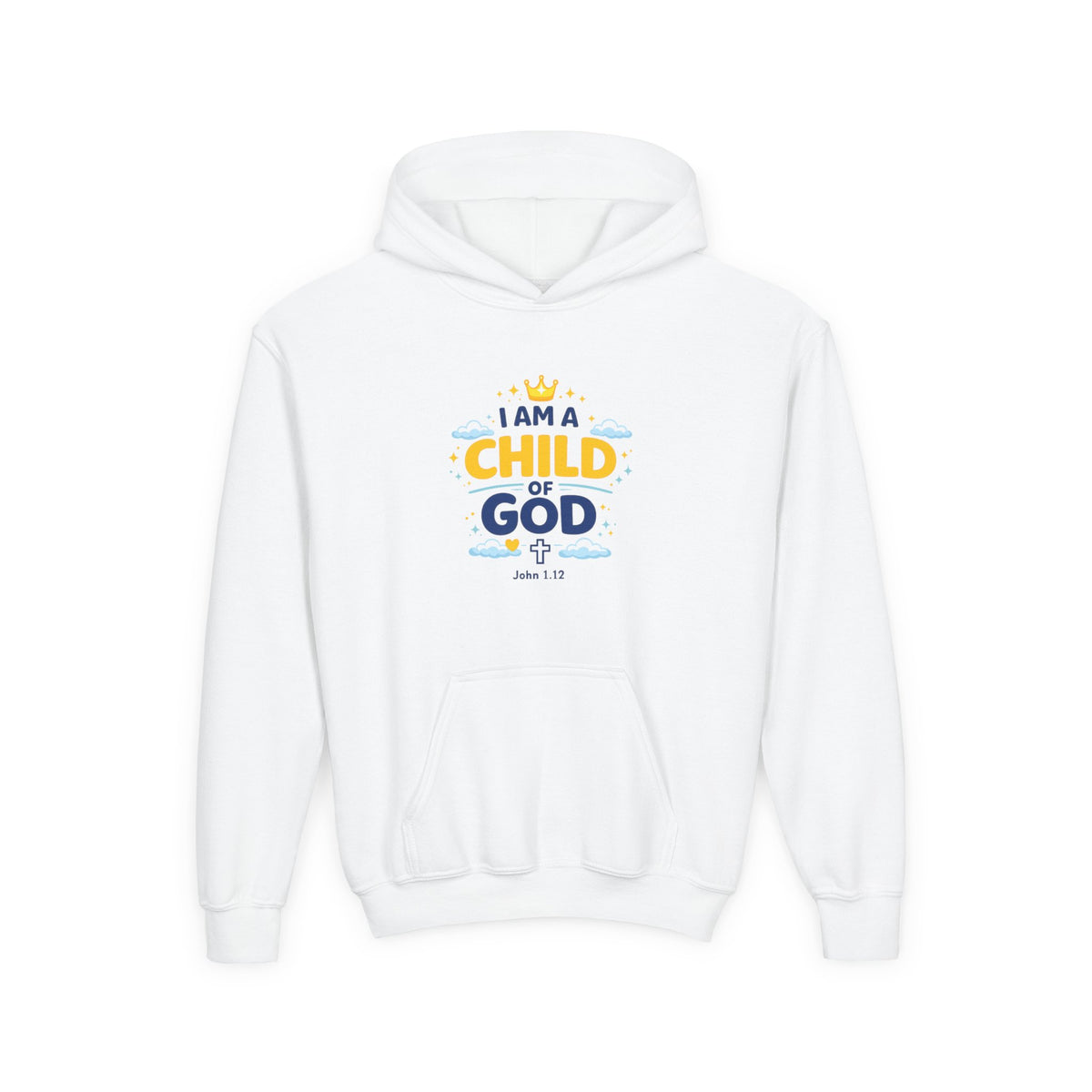 Youth Hoodie — "I Am a Child of God" Christian Kids Pullover (John 1:12)