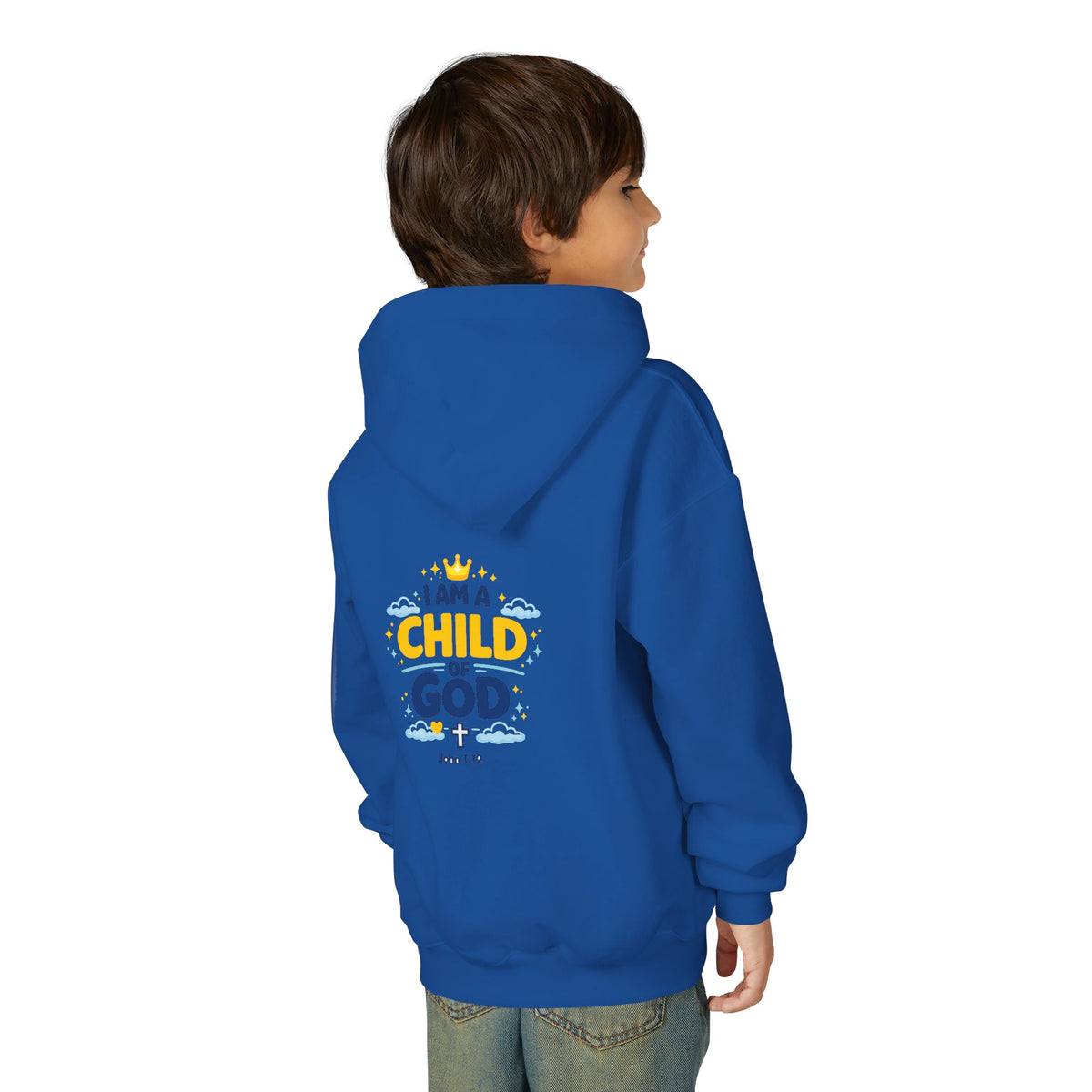 Youth Hoodie — "I Am a Child of God" Christian Kids Pullover (John 1:12)