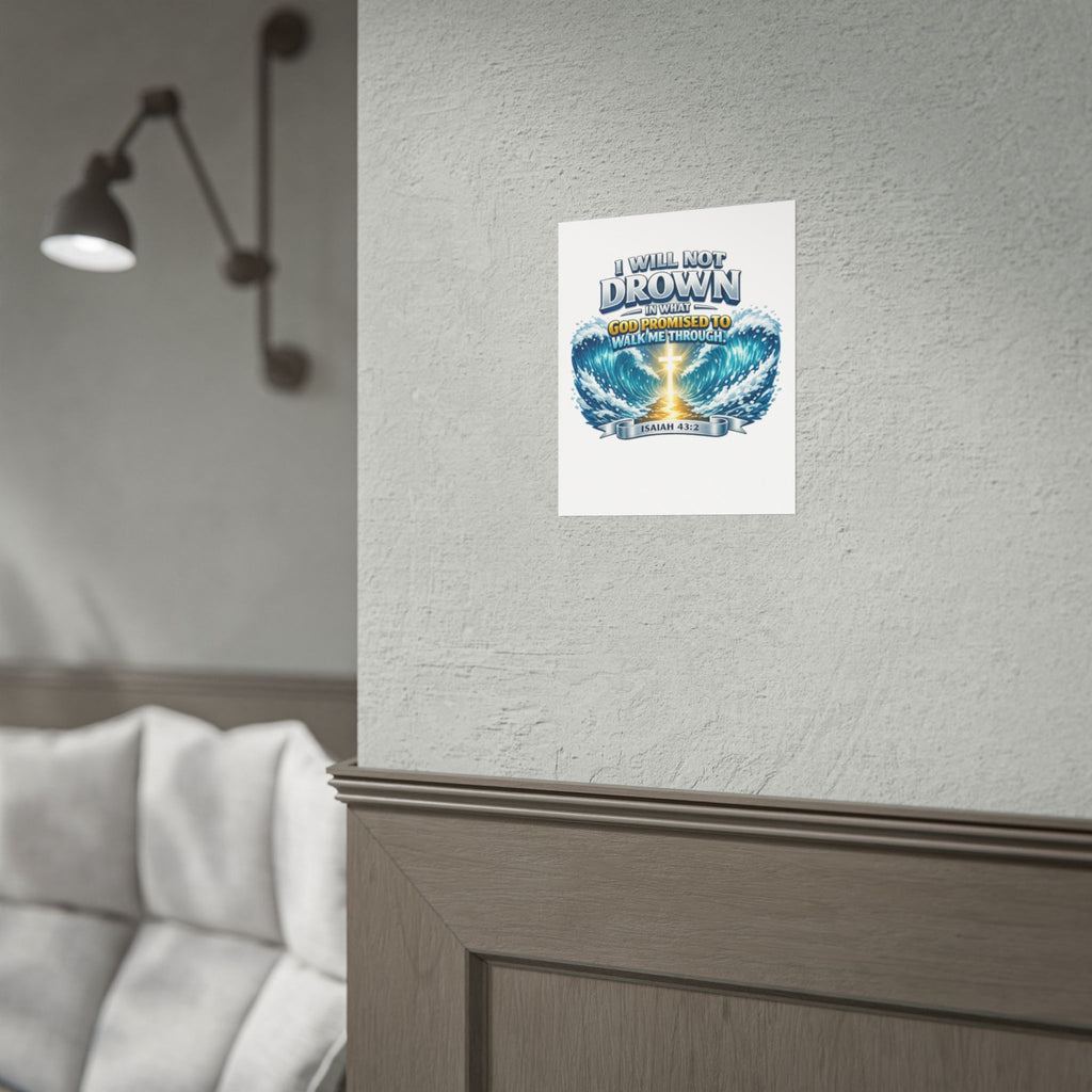 Isaiah 43:2 Rolled Poster — "I Will Not Drown" Christian Faith Wall Art