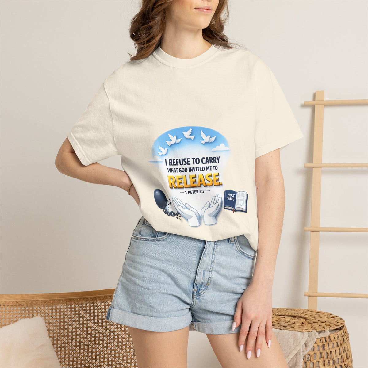 Christian Faith T-Shirt – "I Refuse to Carry What God Invited Me to Release" 1 Peter 5:7 Graphic Tee