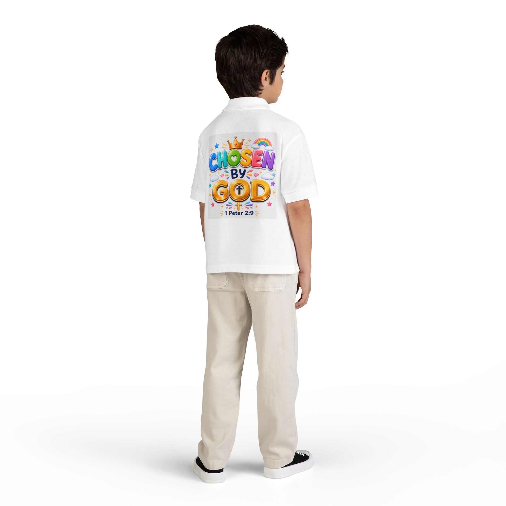 Christian Kids Polo Shirt – "Chosen by God" 1 Peter 2:9 Youth Scripture Tee