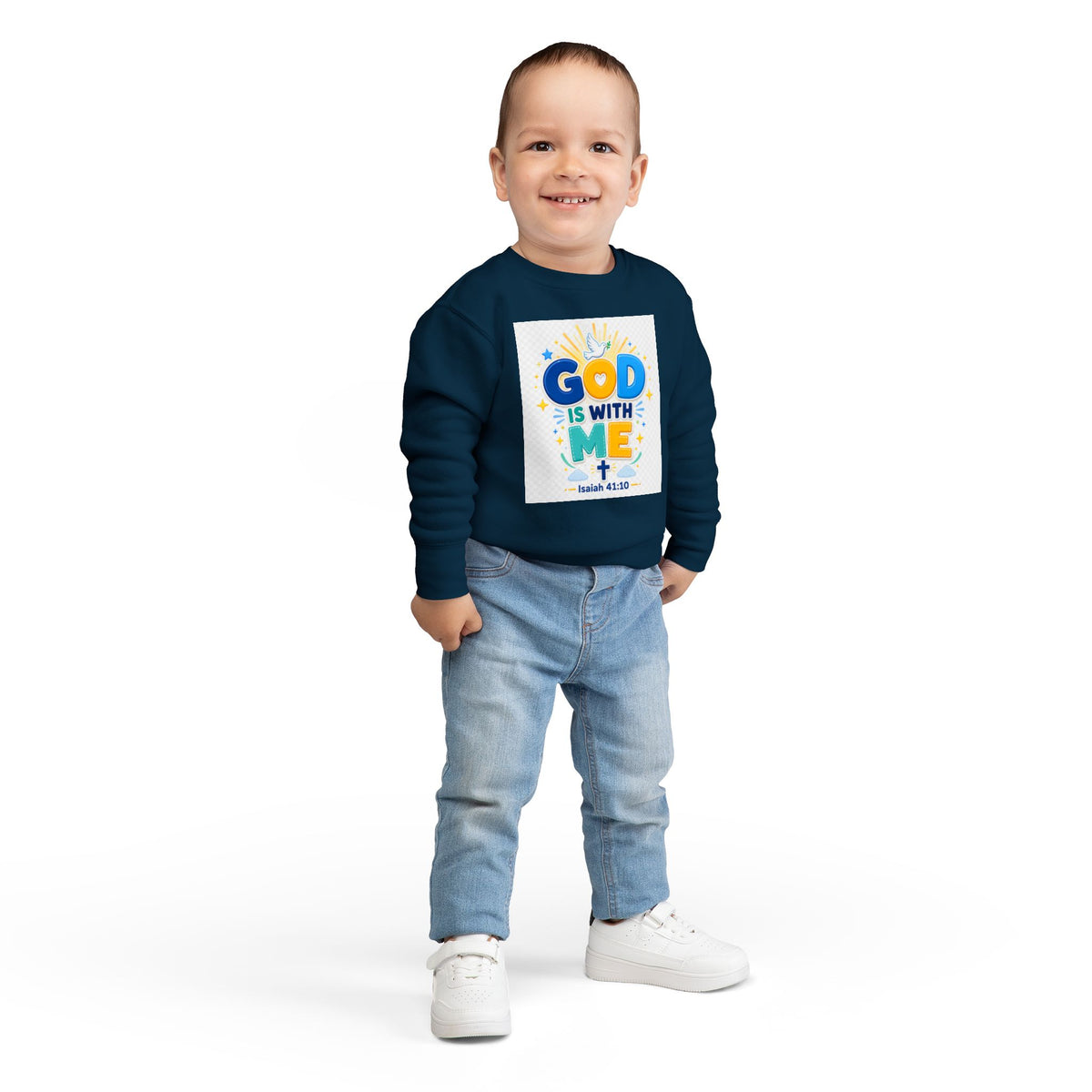 Toddler Sweatshirt - "God Is With Me" Isaiah 41:10 Cute Christian Kids Pullover