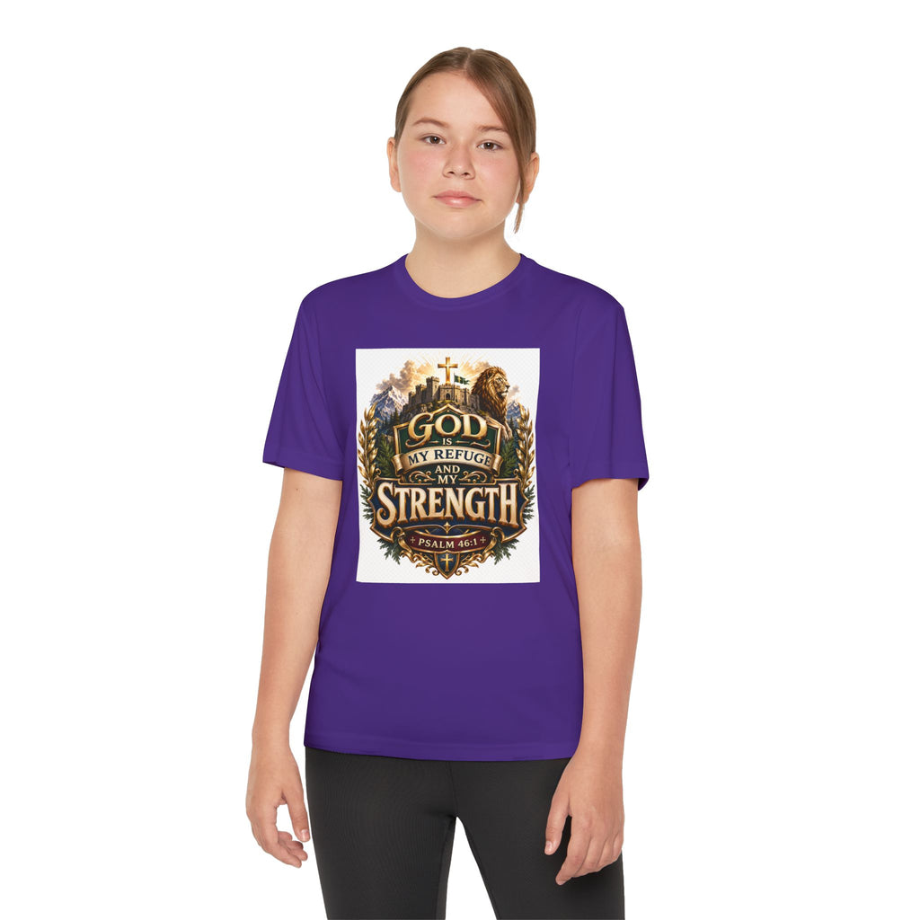Faith Youth T‑Shirt — "God My Refuge and Strength" Christian Tee (Psalm 46:1)