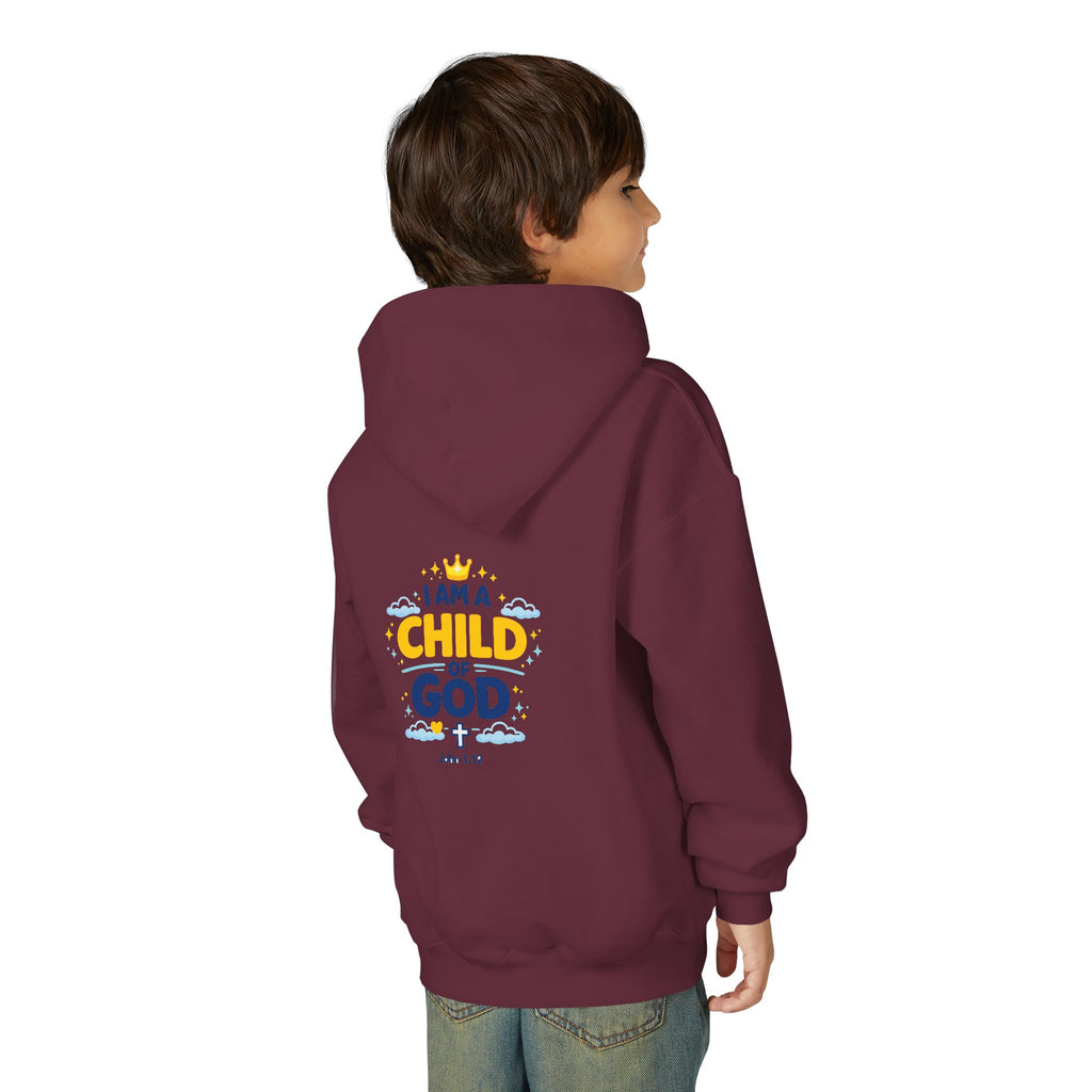Youth Hoodie — "I Am a Child of God" Christian Kids Pullover (John 1:12)