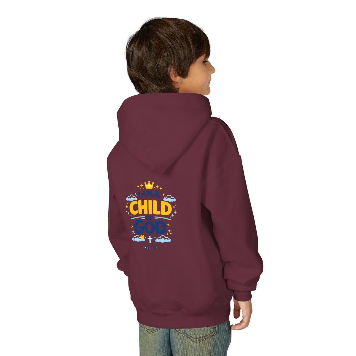 Youth Hoodie — "I Am a Child of God" Christian Kids Pullover (John 1:12)