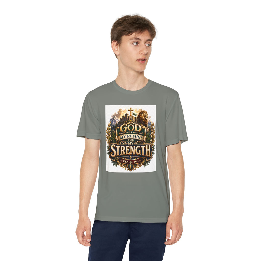 Faith Youth T‑Shirt — "God My Refuge and Strength" Christian Tee (Psalm 46:1)
